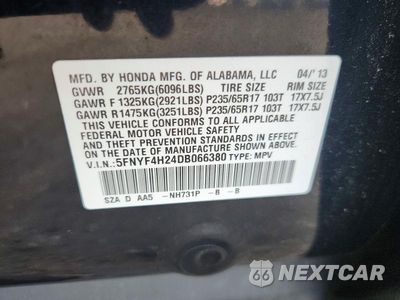 Zdjęcie 12 z 12 samochodu: 2013 HONDA PILOT LX VIN:5FNYF4H24DB066380 - miniatura