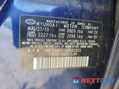 Zdjęcie 12 z 12 samochodu: 2010 HYUNDAI ELANTRA GLS VIN:KMHDU4AD0AU180925 - miniatura