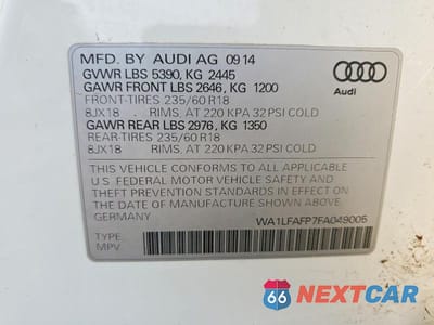 Zdjęcie 13 z 13 samochodu: 2015 AUDI Q5 PREMIUM PLUS VIN:WA1LFAFP7FA049005 - miniatura