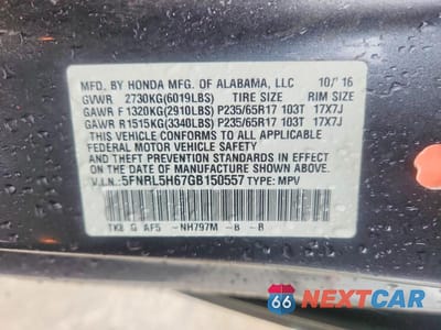 Zdjęcie 13 z 13 samochodu: 2016 HONDA ODYSSEY EXL VIN:5FNRL5H67GB150557 - miniatura