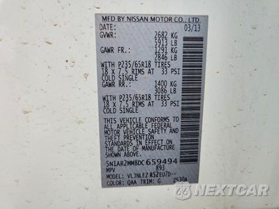 Zdjęcie 13 z 13 samochodu: 2013 NISSAN PATHFINDER S VIN:5N1AR2MM8DC659494 - miniatura