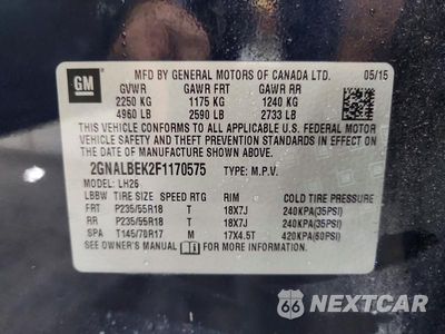 Zdjęcie 12 z 12 samochodu: 2015 CHEVROLET EQUINOX LT VIN:2GNALBEK2F1170575 - miniatura