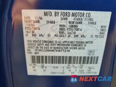 Zdjęcie 13 z 13 samochodu: 2007 FORD ESCAPE HEV VIN:1FMCU59H87KB77218 - miniatura