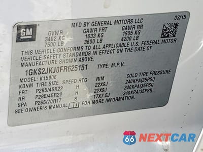 Zdjęcie 14 z 14 samochodu: 2015 GMC YUKON XL VIN:1GKS2JKJ0FR625151 - miniatura