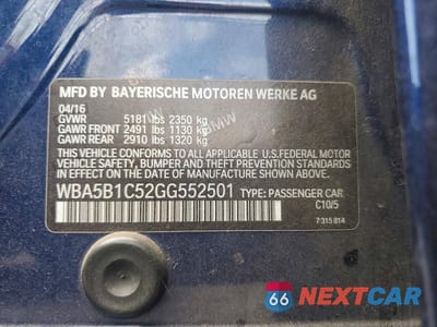 Zdjęcie 12 z 12 samochodu: 2016 BMW 535 I VIN:WBA5B1C52GG552501 - miniatura