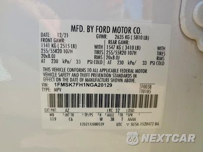 Zdjęcie 13 z 13 samochodu: 2022 FORD EXPLORER LIMITED VIN:1FMSK7FH1NGA20129 - miniatura