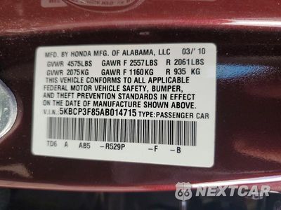 Zdjęcie 12 z 12 samochodu: 2010 HONDA ACCORD EXL VIN:5KBCP3F85AB014715 - miniatura