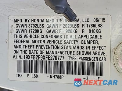Zdjęcie 13 z 13 samochodu: 2015 HONDA CIVIC EXL VIN:19XFB2F9XFE270777 - miniatura