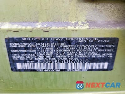 Zdjęcie 12 z 12 samochodu: 2014 SUBARU XV CROSSTREK 2.0I HYBRID TOURING VIN:JF2GPBKC7EH278210 - miniatura