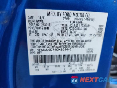 Zdjęcie 13 z 13 samochodu: 2012 FORD ESCAPE XLT VIN:1FMCU0D71CKB39440 - miniatura