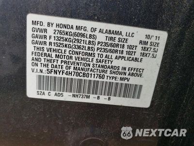 Zdjęcie 13 z 13 samochodu: 2012 HONDA PILOT EXLN VIN:5FNYF4H70CB011760 - miniatura