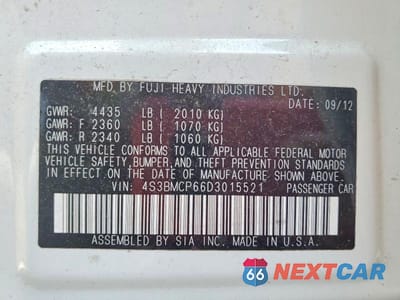 Zdjęcie 12 z 12 samochodu: 2013 SUBARU LEGACY 2.5I LIMITED VIN:4S3BMCP66D3015521 - miniatura
