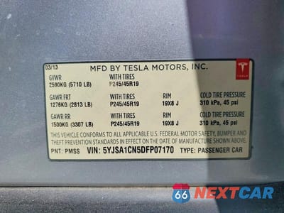 Zdjęcie 13 z 13 samochodu: 2013 TESLA MODEL S VIN:5YJSA1CN5DFP07170 - miniatura