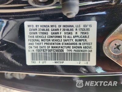 Zdjęcie 13 z 13 samochodu: 2015 HONDA CIVIC LX VIN:19XFB2F56FE246506 - miniatura
