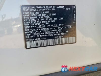 Zdjęcie 13 z 13 samochodu: 2018 VOLKSWAGEN ATLAS SEL PREMIUM VIN:1V2NR2CA7JC546904 - miniatura