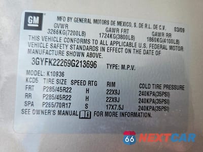 Zdjęcie 12 z 12 samochodu: 2009 CADILLAC ESCALADE EXT LUXURY VIN:3GYFK22269G213696 - miniatura