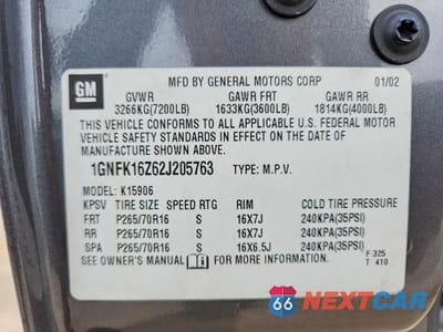 Zdjęcie 13 z 13 samochodu: 2002 CHEVROLET SUBURBAN K1500 VIN:1GNFK16Z62J205763 - miniatura