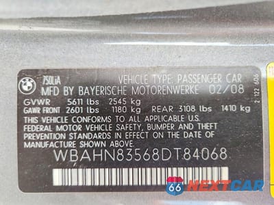Zdjęcie 12 z 12 samochodu: 2008 BMW 750 LI VIN:WBAHN83568DT84068 - miniatura