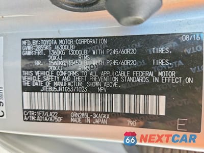 Zdjęcie 14 z 14 samochodu: 2016 TOYOTA 4RUNNER LIMITED VIN:JTEBU5JR1G5371023 - miniatura
