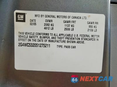 Zdjęcie 12 z 12 samochodu: 2005 BUICK LACROSSE CX VIN:2G4WC532051275211 - miniatura