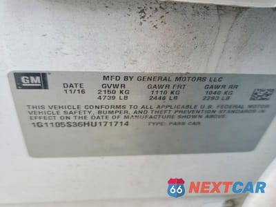 Zdjęcie 12 z 12 samochodu: 2017 CHEVROLET IMPALA LT VIN:1G1105S36HU171714 - miniatura