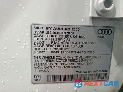 Zdjęcie 13 z 13 samochodu: 2021 AUDI SQ7 PREMIUM PLUS VIN:WA1AWBF71MD025632 - miniatura