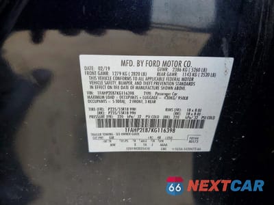 Zdjęcie 12 z 12 samochodu: 2019 FORD TAURUS SEL VIN:1FAHP2E87KG116398 - miniatura