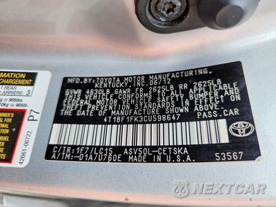Zdjęcie 12 z 12 samochodu: 2012 TOYOTA CAMRY SE VIN:4T1BF1FK3CU598647 - miniatura