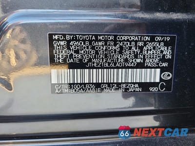 Zdjęcie 12 z 12 samochodu: 2020 LEXUS GS 350 F SPORT VIN:JTHEZ1BL6LA019447 - miniatura