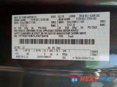 Zdjęcie 12 z 12 samochodu: 2020 FORD F150 SUPER CAB VIN:1FTEX1CB7LFA73419 - miniatura