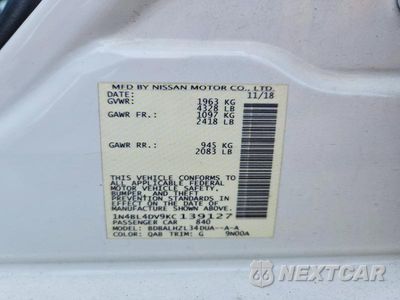 Zdjęcie 12 z 12 samochodu: 2019 NISSAN ALTIMA SV VIN:1N4BL4DV9KC139127 - miniatura