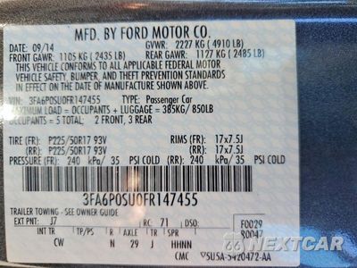 Zdjęcie 12 z 12 samochodu: 2015 FORD FUSION TITANIUM PHEV VIN:3FA6P0SU0FR147455 - miniatura