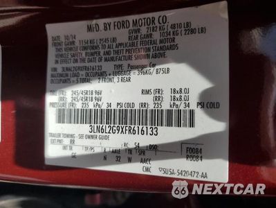 Zdjęcie 12 z 12 samochodu: 2015 LINCOLN MKZ VIN:3LN6L2G9XFR616133 - miniatura