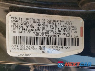 Zdjęcie 12 z 12 samochodu: 2001 LEXUS LS 430 VIN:JTHBN30F610050241 - miniatura
