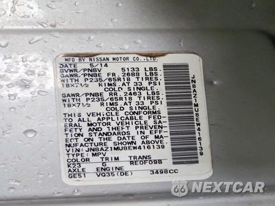 Zdjęcie 13 z 13 samochodu: 2014 NISSAN MURANO SL VIN:JN8AZ1MU8EW416139 - miniatura