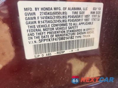 Zdjęcie 12 z 12 samochodu: 2013 HONDA RIDGELINE RTS VIN:5FPYK1F47DB014182 - miniatura