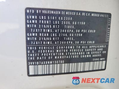 Zdjęcie 14 z 14 samochodu: 2022 VOLKSWAGEN TIGUAN S VIN:3VV1B7AX8NM130780 - miniatura