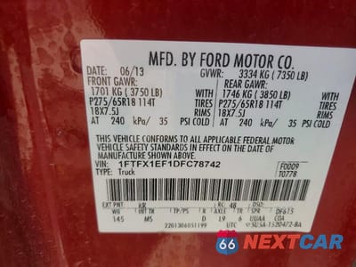 Zdjęcie 12 z 12 samochodu: 2013 FORD F150 SUPER CAB VIN:1FTFX1EF1DFC78742 - miniatura