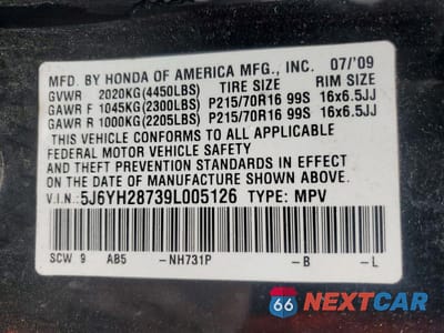 Zdjęcie 13 z 13 samochodu: 2009 HONDA ELEMENT EX VIN:5J6YH28739L005126 - miniatura