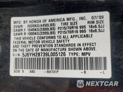 Zdjęcie 13 z 13 samochodu: 2009 HONDA ELEMENT EX VIN:5J6YH28739L005126 - miniatura