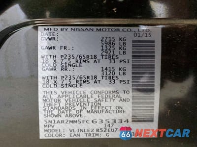 Zdjęcie 13 z 13 samochodu: 2015 NISSAN PATHFINDER SV VIN:5N1AR2MM5FC635334 - miniatura