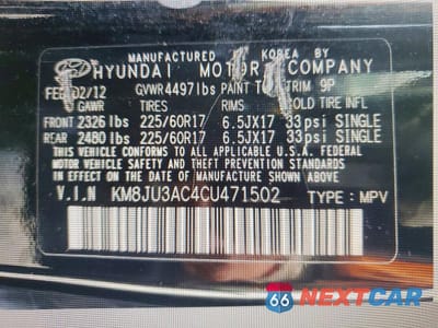 Zdjęcie 13 z 13 samochodu: 2012 HYUNDAI TUCSON GLS VIN:KM8JU3AC4CU471502 - miniatura