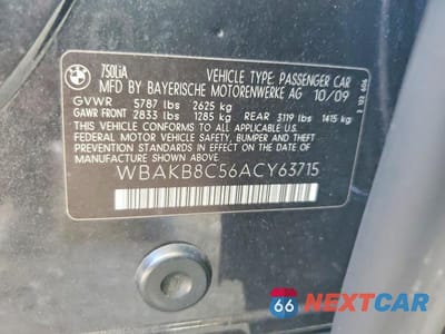 Zdjęcie 12 z 12 samochodu: 2010 BMW 750 LI VIN:WBAKB8C56ACY63715 - miniatura