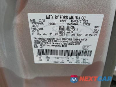 Zdjęcie 12 z 12 samochodu: 2006 FORD ESCAPE XLT VIN:1FMYU93106KC74808 - miniatura