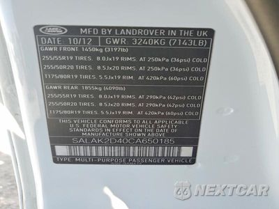 Zdjęcie 12 z 12 samochodu: 2012 LAND ROVER LR4 HSE LUXURY VIN:SALAK2D40CA650185 - miniatura