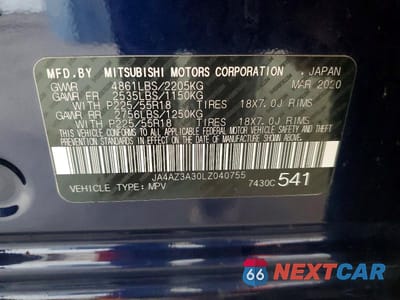 Zdjęcie 13 z 13 samochodu: 2020 MITSUBISHI OUTLANDER SE VIN:JA4AZ3A30LZ040755 - miniatura