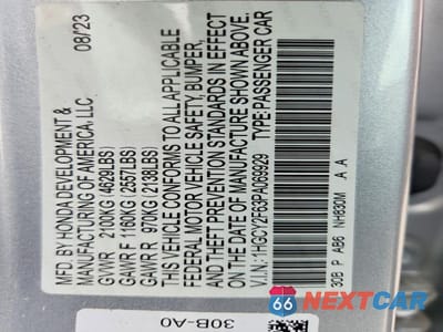 Zdjęcie 12 z 12 samochodu: 2023 HONDA ACCORD HYBRID EXL VIN:1HGCY2F63PA069929 - miniatura