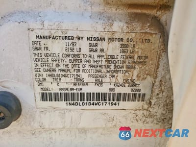 Zdjęcie 12 z 12 samochodu: 1998 NISSAN ALTIMA XE VIN:1N4DL01D4WC171941 - miniatura