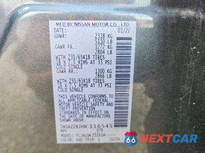 Zdjęcie 13 z 13 samochodu: 2022 NISSAN MURANO SV VIN:5N1AZ2BJXNC116545 - miniatura