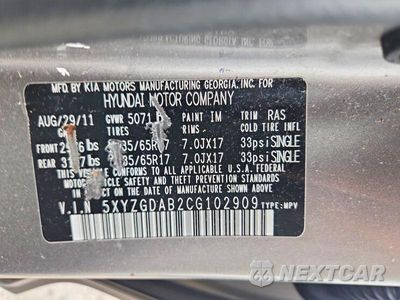 Zdjęcie 13 z 13 samochodu: 2012 HYUNDAI SANTA FE GLS VIN:5XYZGDAB2CG102909 - miniatura